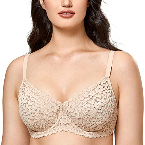 DOBREVA Damen Minimizer Spitzen BH Große Größen mit Bügel ohne Polster Beige 70C von DOBREVA