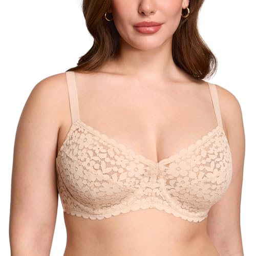 DOBREVA Damen Minimizer Spitzen BH Große Größen mit Bügel ohne Polster Beige 85C von DOBREVA
