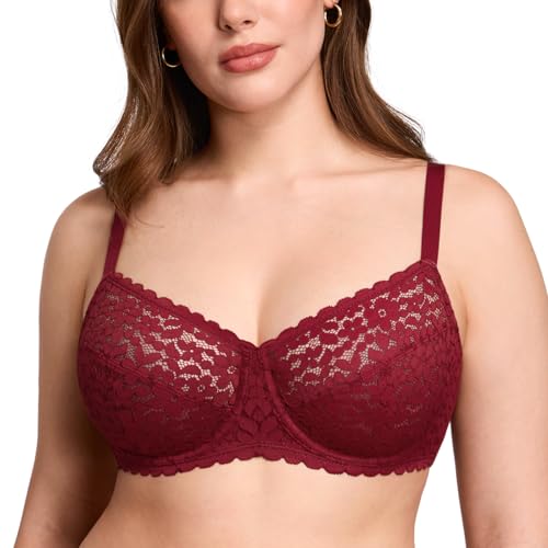 DOBREVA Damen Minimizer Spitzen BH Große Größen mit Bügel ohne Polster Chinesisches Rot 90F von DOBREVA