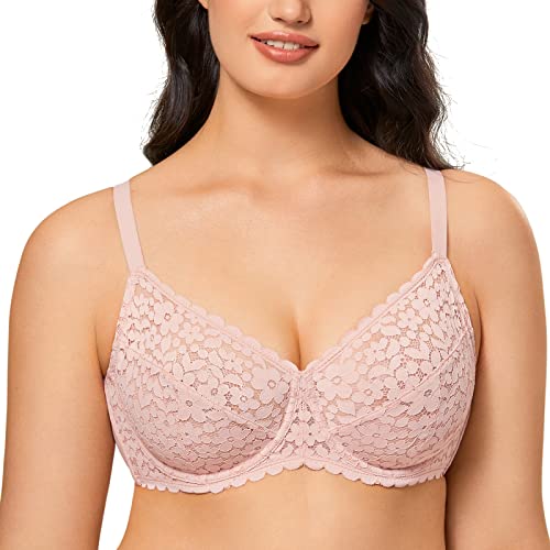 DOBREVA Damen Minimizer Spitzen BH Große Größen mit Bügel ohne Polster Nacktes Rosa 85D von DOBREVA