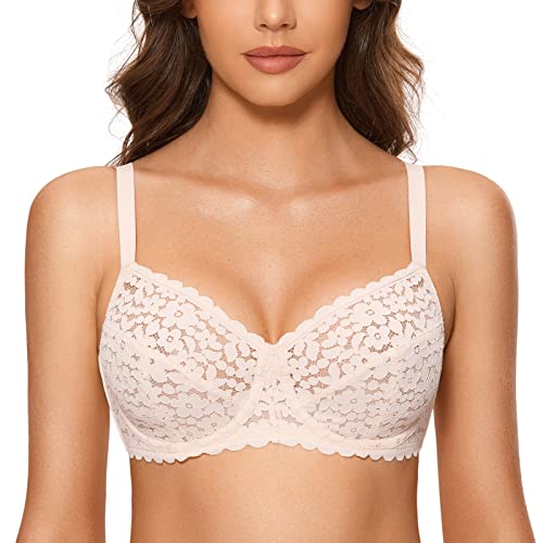 DOBREVA Damen Minimizer Spitzen BH Große Größen mit Bügel ohne Polster Rose White 70F von DOBREVA