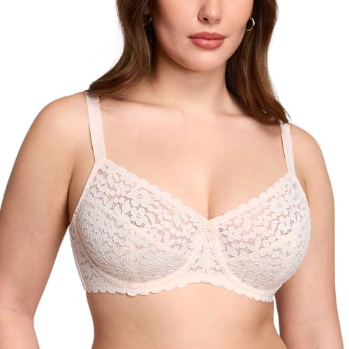 DOBREVA Damen Minimizer Spitzen BH Große Größen mit Bügel ohne Polster Rose White 80C von DOBREVA