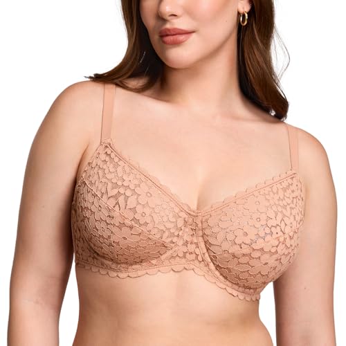 DOBREVA Damen Minimizer Spitzen BH Große Größen mit Bügel ohne Polster Sahnekaffee 90B von DOBREVA