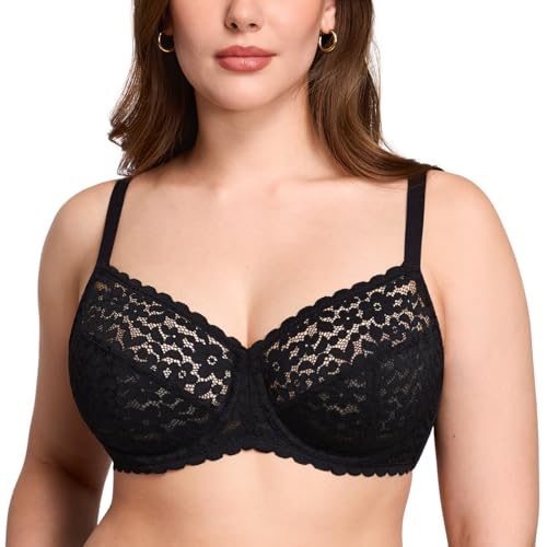 DOBREVA Damen Minimizer Spitzen BH Große Größen mit Bügel ohne Polster Schwarz 80C von DOBREVA