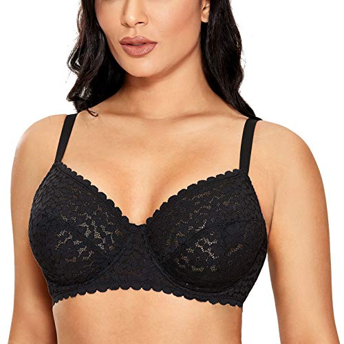 DOBREVA Damen Minimizer Spitzen BH Große Größen mit Bügel ohne Polster Schwarz 85G von DOBREVA