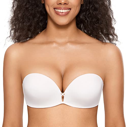 DOBREVA Damen Push Up Add Zwei Tassen BH T-Shirt Spitze Trägerloser mit Bügel mit Einlagen Weiss 75AA von DOBREVA