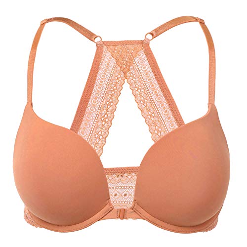 DOBREVA Damen Vorderverschluss Push Up BH mit Bügel Soft T Shirt Tiefen Ausschnitt BHS Neckholder Gepolsterter Nerz 70B von DOBREVA