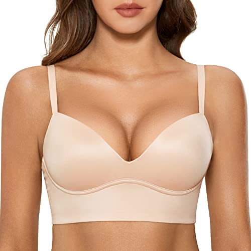 DOBREVA BH Damen ohne Bügel Push Up T Shirt BHS Gepolstert Bustier Soft Nahtloser Beige 70AA von DOBREVA