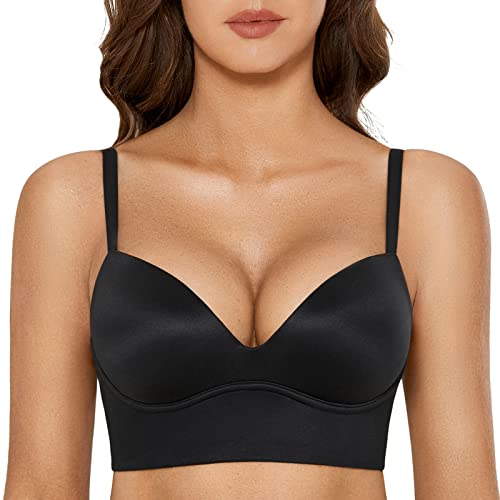 DOBREVA BH Damen ohne Bügel Push Up T Shirt BHS Gepolstert Bustier Soft Nahtloser Schwarz 85C von DOBREVA