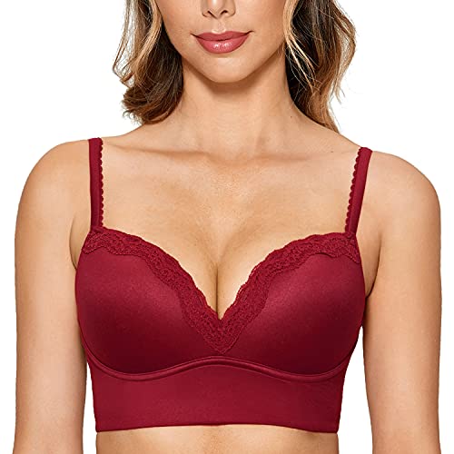 DOBREVA Damen Push Up BH ohne Bügel Soft Gepolstert Bügelloser Bustier mit Spitze Cerise 70A von DOBREVA