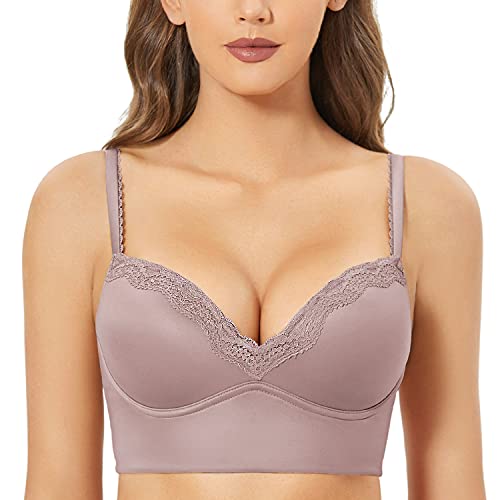 DOBREVA Damen Push Up BH ohne Bügel Soft Gepolstert Bügelloser Bustier mit Spitze Warme Iris 80E von DOBREVA