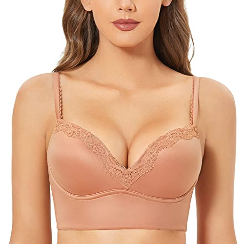DOBREVA Push Up BH Damen ohne Bügel Soft Gepolstert Bügelloser Bralette mit Spitze Sahnekaffee 80C DOBREVA Push Up BH Damen ohne Bügel Soft Gepolstert Bügelloser Bralette mit Spitze Sahnekaffee 80C von DOBREVA