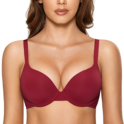 DOBREVA Damen Push Up Bügel BH Soft T Shirt BHS mit Licht Gepolstert Komfort Sexy Cerise 70C von DOBREVA