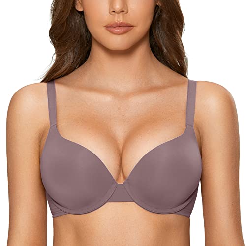 DOBREVA Damen Push Up Bügel BH Soft T Shirt BHS mit Licht Gepolstert Komfort Sexy Kakao erröten 80B von DOBREVA