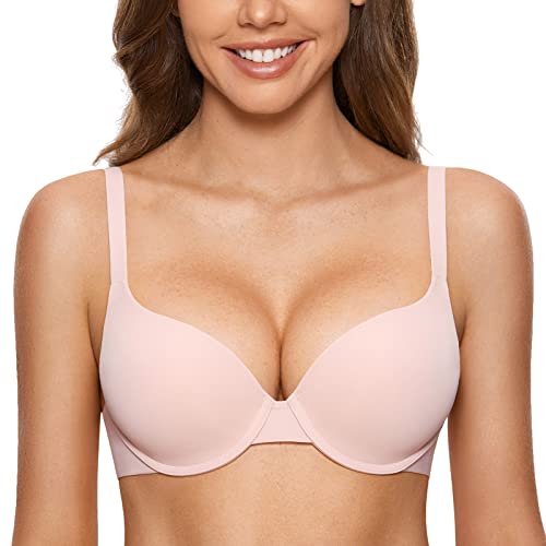 DOBREVA Damen Push Up Bügel BH Soft T Shirt BHS mit Licht Gepolstert Komfort Sexy Nacktes Rosa 85C von DOBREVA