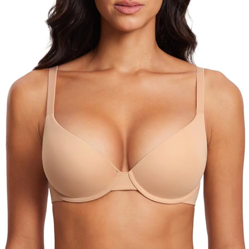 DOBREVA Damen Push Up Bügel BH Soft T Shirt BHS mit Licht Gepolstert Komfort Sexy Warmes Beige 75C DOBREVA Damen Push Up Bügel BH Soft T Shirt BHS mit Licht Gepolstert Komfort Sexy Warmes Beige 75C von DOBREVA