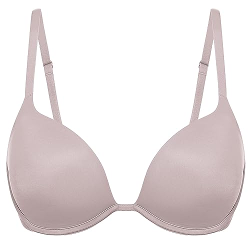 DOBREVA Damen Push Up Bügel BH Tiefer Ausschnitt Plunge Gepolstert T Shirt BHS Seenebel 70D von DOBREVA