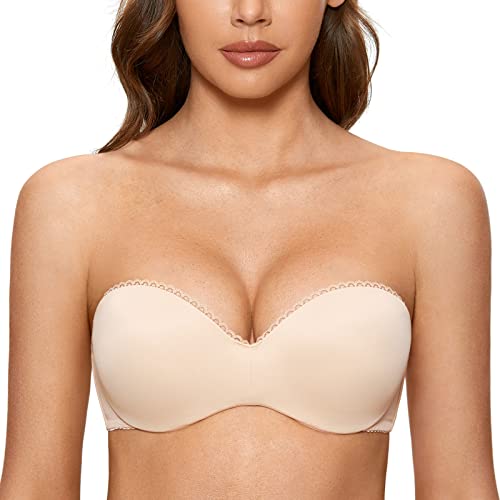 DOBREVA Damen Trägerloser BH Push Up mit Bügel Trägerlos Bandeau BHS Beige 75B von DOBREVA