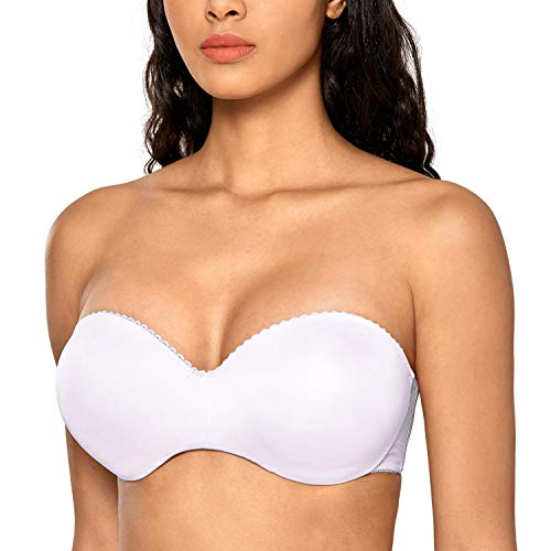 DOBREVA Damen Trägerloser BH Push Up mit Bügel Trägerlos Bandeau BHS Weiss 75A von DOBREVA