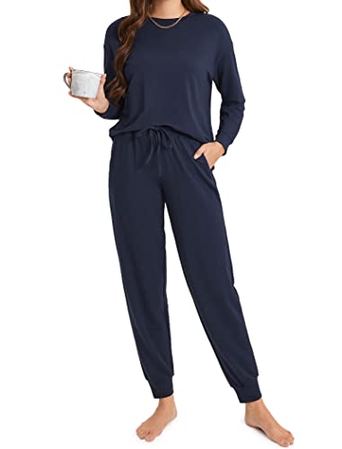 DOBREVA Damen Pyjama Set Schlafanzüge Lounge Soft PJ Langarm Loungewear Zweiteiliger Nachtwäsche Weltraum 42 von DOBREVA