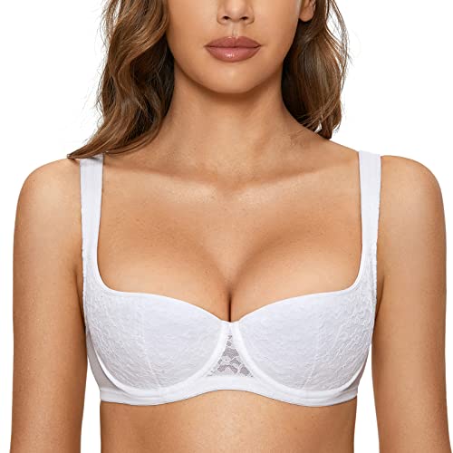 DOBREVA Damen Push Up BH Dirndl Bügel Balconette Spitzen BH Sexy Leicht Gepolstert Große Größen Weiss 85F DOBREVA Damen Push Up BH Dirndl Bügel Balconette Spitzen BH Sexy Leicht Gepolstert Große Größen Weiss 85F von DOBREVA