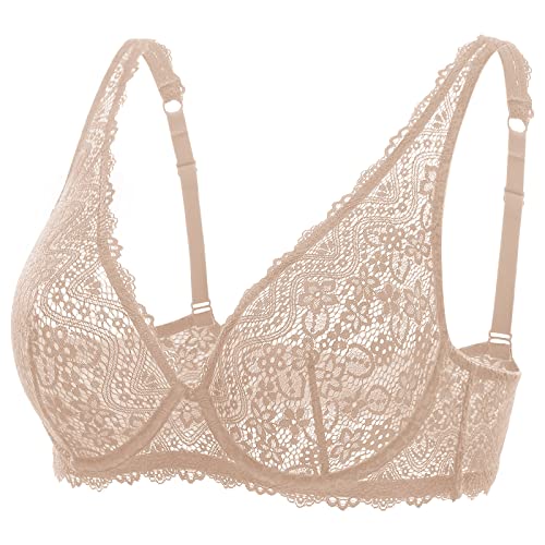 DOBREVA Damen Spitze Bralette Sexy BH mit Bügel Ungefüttert Plunge Comfy Beige 85B von DOBREVA