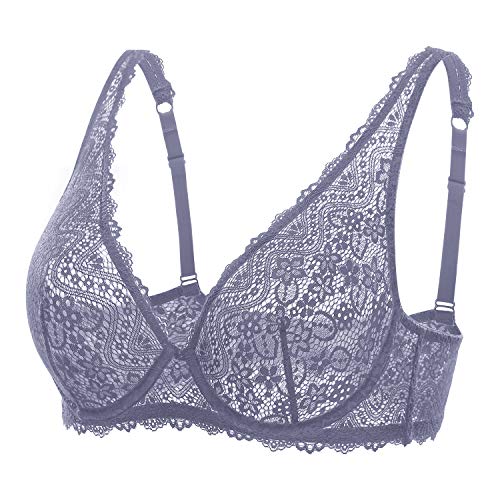 DOBREVA Damen Spitze Bralette Sexy BH mit Bügel Ungefüttert Plunge Comfy Adobeblue 75A von DOBREVA