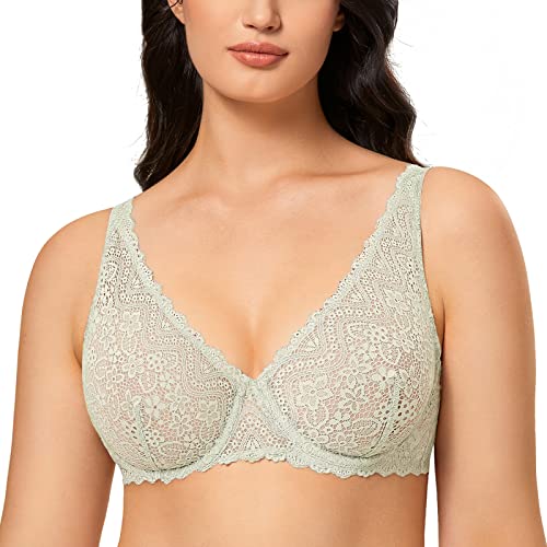 DOBREVA Damen Spitze Bralette Sexy BH mit Bügel Ungefüttert Plunge Comfy Mint Grün 80D von DOBREVA