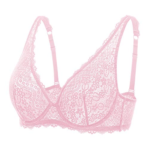 DOBREVA Damen Spitze Bralette Sexy BH mit Bügel Ungefüttert Plunge Comfy Rosa Gazelle 70C von DOBREVA