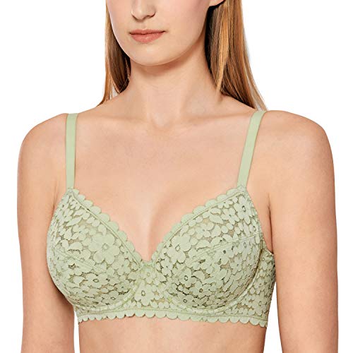 DOBREVA Damen Spitze Bralette Vollschalen Mesh Bügel-BH ohne Einlagen Avocado-Grün 70E von DOBREVA