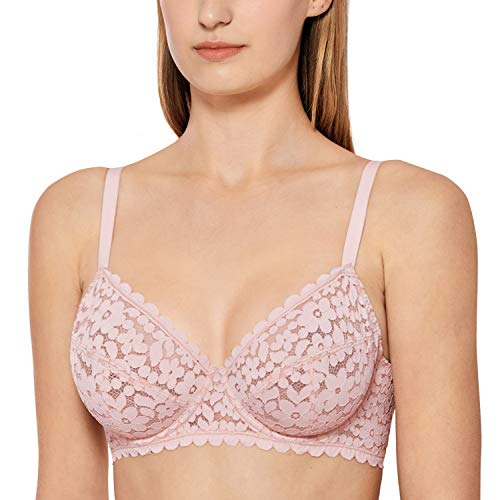 DOBREVA Damen Spitze Bralette Vollschalen Mesh Bügel-BH ohne Einlagen Nacktes Rosa 75E von DOBREVA