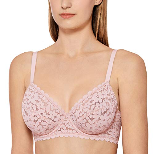 DOBREVA Damen Spitze Bralette Vollschalen Mesh Bügel-BH ohne Einlagen Nacktes Rosa 75G von DOBREVA