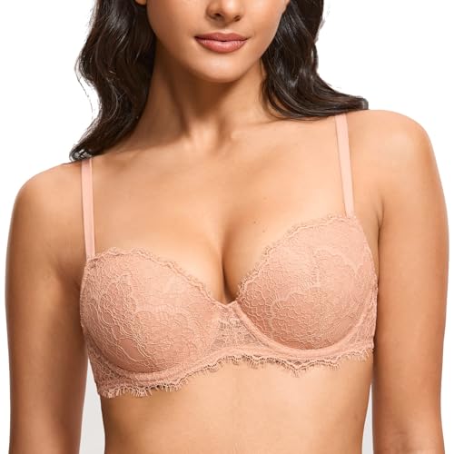 DOBREVA Damen Spitze Bügel BH Leicht Gepolsterter Sexy BHS Große Größen Wimpernspitze Blush Beige 90F von DOBREVA