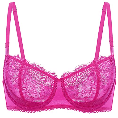 DOBREVA Damen Spitze Dirndl BH Push Up Sexy Balconette BHS Bügel Große Größen Durchsichtig Helles Fuchsia 95F von DOBREVA