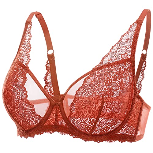 DOBREVA Damen Spitze Bralette Minimizer Bügel BH Sexy Durchsichtig Ungefüttert Kürbis 90B von DOBREVA