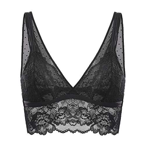 DOBREVA Damen Spitzen BH Bralette ohne Bügel mit Abnehmbare Gepolstert Schwarz XS von DOBREVA