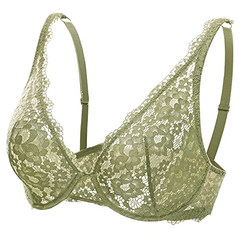 DOBREVA Damen Spitzen BH Sexy Bralette mit Bügel Minimizer ohne Einlagen Grün 80E von DOBREVA