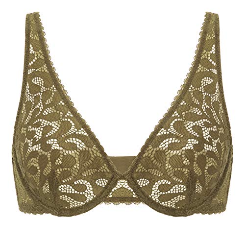 DOBREVA Damen Spitzen BH Sexy Plunge Bralette mit Bügel ohne Polster Gelbe Olive 75B von DOBREVA