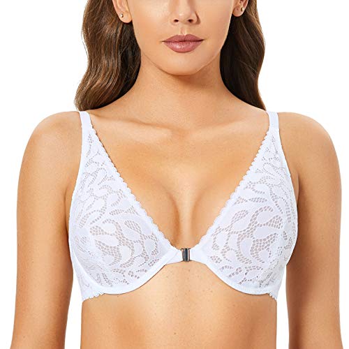 DOBREVA Damen Spitzen BH Sexy mit Bügeln Durchsichtig Bralette Große Größen Weiss 80D von DOBREVA