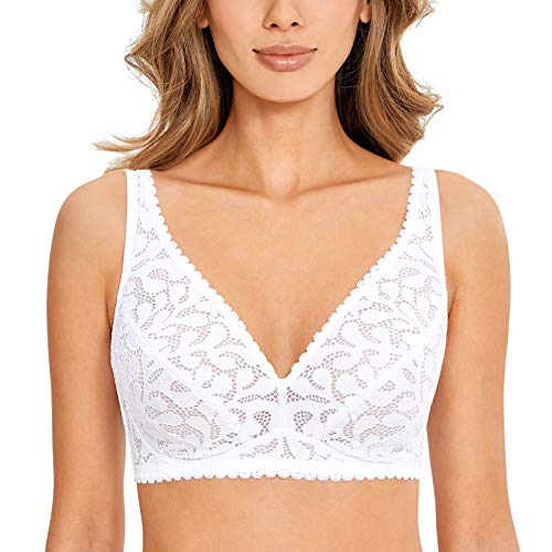 DOBREVA Damen Spitzen BH ohne Bügel Bralette Große Größen ohne Polster Weiss 80B von DOBREVA