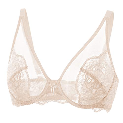 DOBREVA Damen Spitzen Bügel BH Große Größen mit Vorderverschluss Ohne Polster Beige 75G von DOBREVA