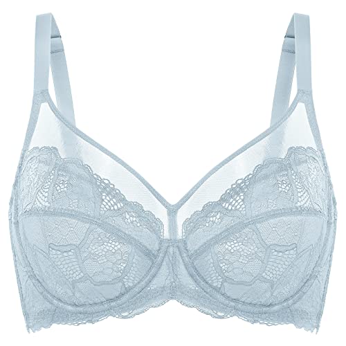 DOBREVA Damen Spitzen Minimizer BH mit Bügel Große Brüste Sexy Vollschalen Ungefüttert Arktisblau 75F von DOBREVA