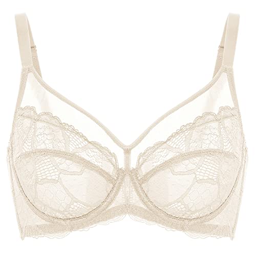 DOBREVA Damen Spitzen Minimizer BH mit Bügel Große Brüste Sexy Vollschalen Ungefüttert Pergament 85C von DOBREVA