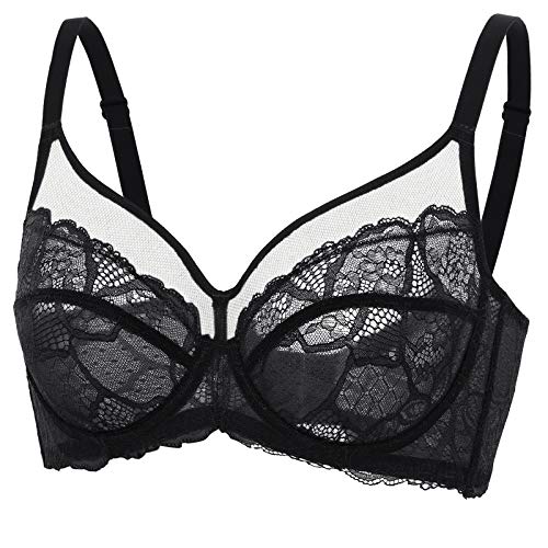 DOBREVA Damen Spitzen Minimizer BH mit Bügel Große Brüste Sexy Vollschalen Ungefüttert Schwarz 75D von DOBREVA