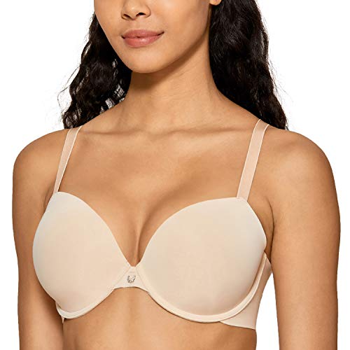 DOBREVA Damen T-Shirt BH Plunge Komfort Licht Einlagen mit Bügel Beige 85C von DOBREVA