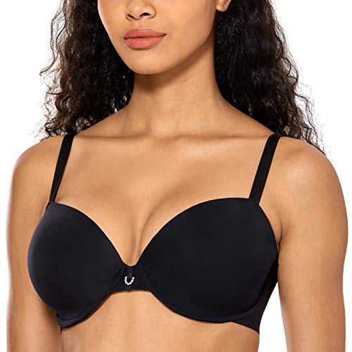 DOBREVA Damen T-Shirt BH Plunge Komfort Licht Einlagen mit Bügel Schwarz 80B von DOBREVA