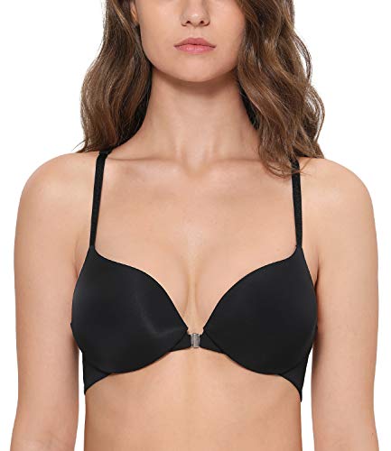 DOBREVA Damen T-Shirt Vorderverschluss Push Up Mesh Bügel-BH 1 Tasse zugeben Schwarz 75C von DOBREVA