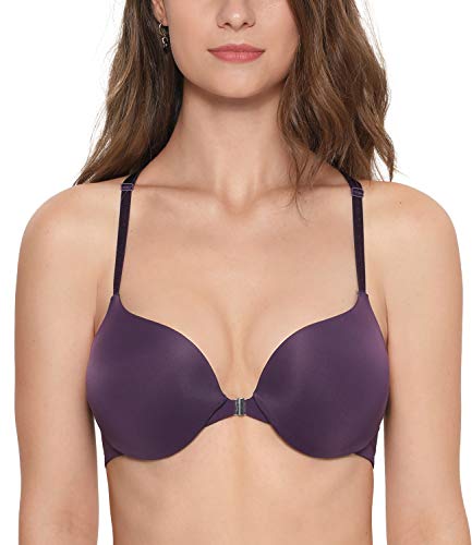 DOBREVA Damen T-Shirt Vorderverschluss Push Up Mesh Bügel-BH 1 Tasse zugeben Violett 75B von DOBREVA