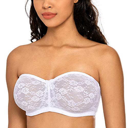 DOBREVA Damen Trägerloser BH mit Bügel Durchsichtig Spitze Dirndl Bandeau BHS mit Transparenten Trägern Weiss 75B von DOBREVA