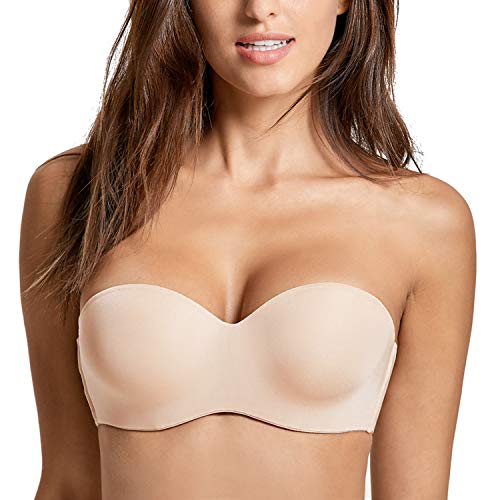 DOBREVA Damen Trägerloser BH Push Up Gepolstert Tshirt BHS Bügel Neckholder mit Konvertierbaren Trägern Beige 70B von DOBREVA